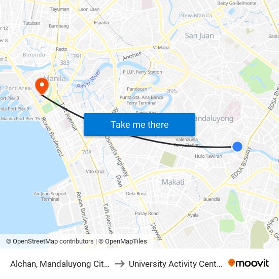 Alchan, Mandaluyong City, Manila to University Activity Center - PLM map