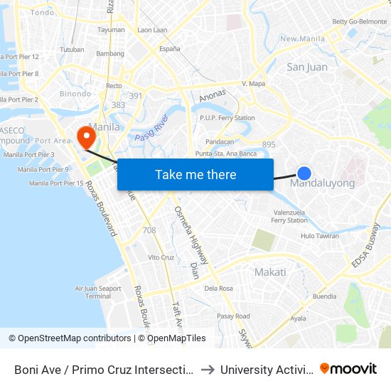 Boni Ave / Primo Cruz Intersection, Mandaluyong City, Manila to University Activity Center - PLM map