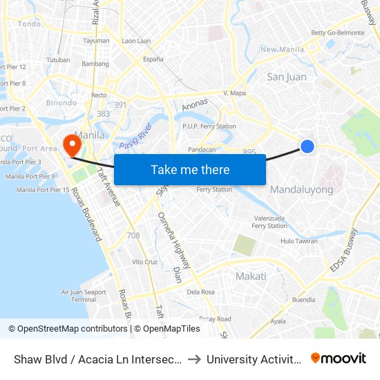 Shaw Blvd / Acacia Ln Intersection, Mandaluyong City to University Activity Center - PLM map
