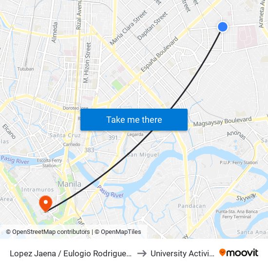Lopez Jaena / Eulogio Rodriguez Sr Ave Intersection, Manila to University Activity Center - PLM map