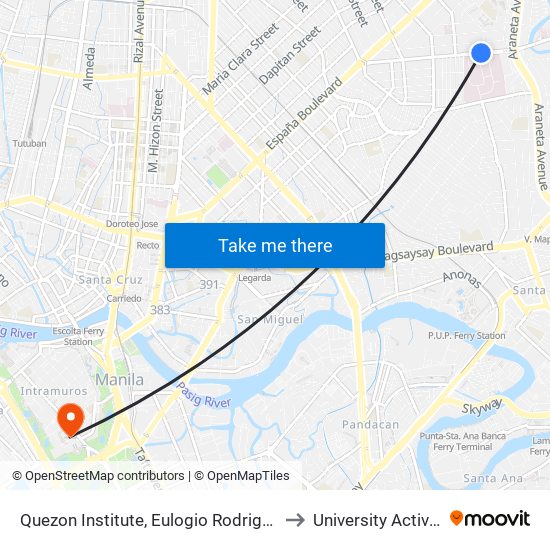 Quezon Institute, Eulogio Rodriguez Sr Ave, Quezon City, Manila to University Activity Center - PLM map
