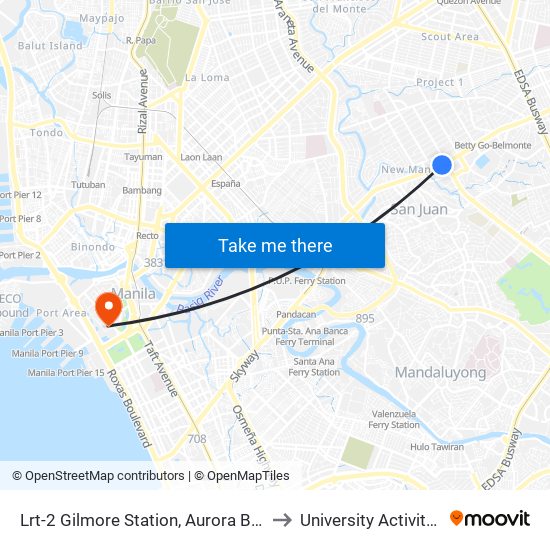 Lrt-2 Gilmore Station, Aurora Blvd, Quezon City, Manila to University Activity Center - PLM map