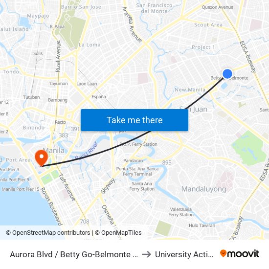 Aurora Blvd / Betty Go-Belmonte Intersection,  Quezon City, Manila to University Activity Center - PLM map