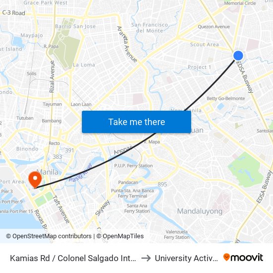 Kamias Rd / Colonel Salgado Intersection, Quezon City, Manila to University Activity Center - PLM map