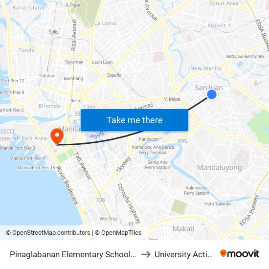 Pinaglabanan Elementary School, Pinaglabanan, San Juan, Manila to University Activity Center - PLM map