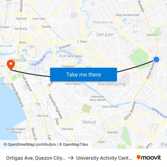 Ortigas Ave, Quezon City, Manila to University Activity Center - PLM map