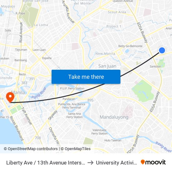 Liberty Ave / 13th Avenue Intersection, Quezon City, Manila to University Activity Center - PLM map