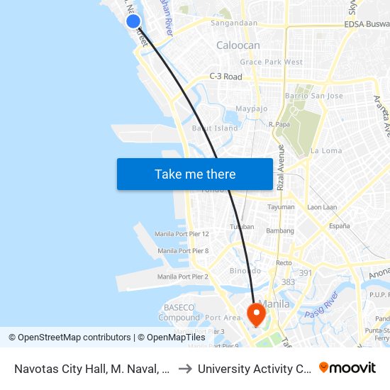 Navotas City Hall, M. Naval, City Of Navotas to University Activity Center - PLM map