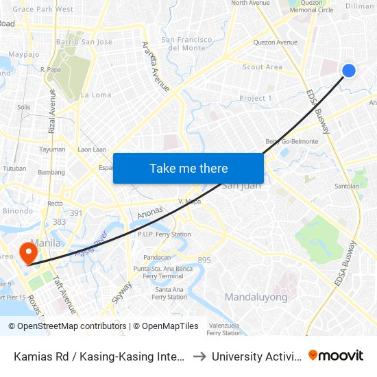 Kamias Rd / Kasing-Kasing Intersection, Quezon City, Manila to University Activity Center - PLM map