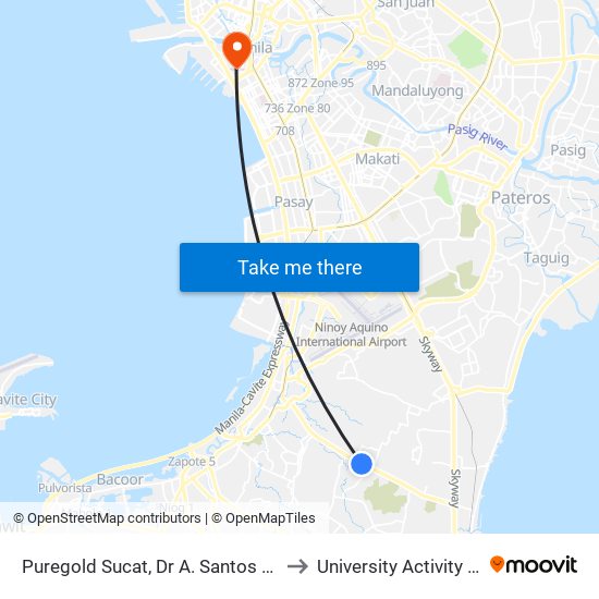 Puregold Sucat, Dr A. Santos Ave, Parañaque City to University Activity Center - PLM map