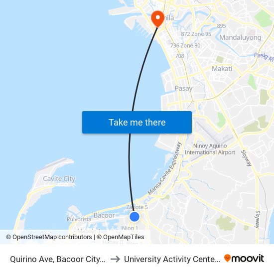 Quirino Ave, Bacoor City, Manila to University Activity Center - PLM map