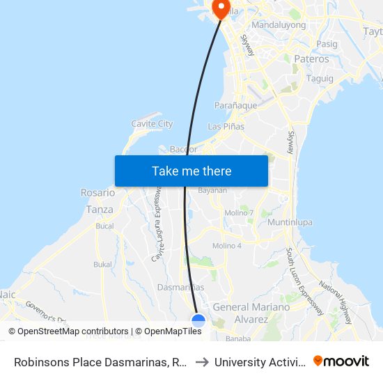 Robinsons Place Dasmarinas, Robinsons Place Dasmarinas to University Activity Center - PLM map