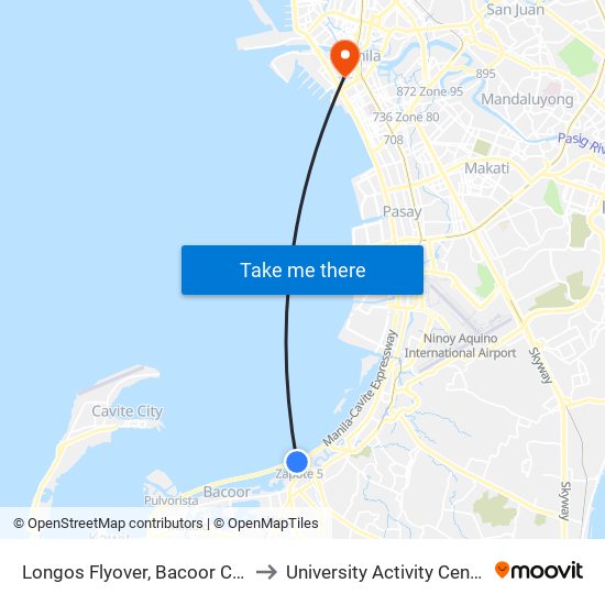 Longos Flyover, Bacoor City, Manila to University Activity Center - PLM map