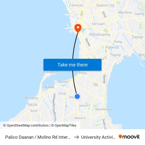 Palico Daanan / Molino Rd Intersection, Bacoor City, Manila to University Activity Center - PLM map