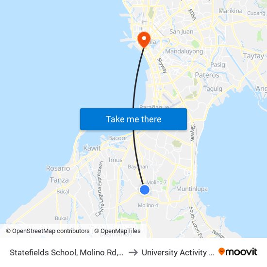 Statefields School, Molino Rd, Bacoor City, Manila to University Activity Center - PLM map