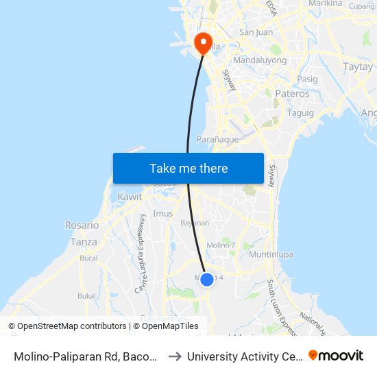 Molino-Paliparan Rd, Bacoor City, Manila to University Activity Center - PLM map