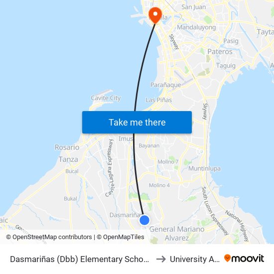 Dasmariñas (Dbb) Elementary School, Congressional Rd, Lungsod Ng Dasmariñas, Manila to University Activity Center - PLM map