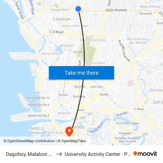 Dagohoy, Malabon City to University Activity Center - PLM map