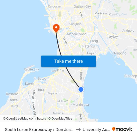 South Luzon Expressway / Don Jesus Blvd Intersection, Muntinlupa City, Manila to University Activity Center - PLM map