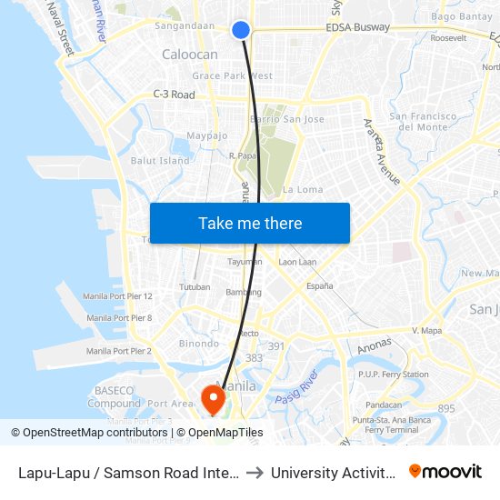 Lapu-Lapu / Samson Road Intersection, Malabon City to University Activity Center - PLM map