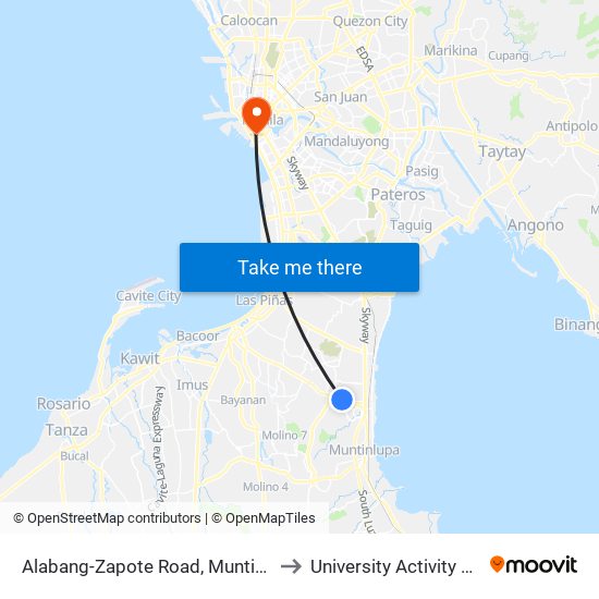 Alabang-Zapote Road, Muntinlupa City, Manila to University Activity Center - PLM map
