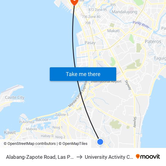 Alabang-Zapote Road, Las Piñas City, Manila to University Activity Center - PLM map