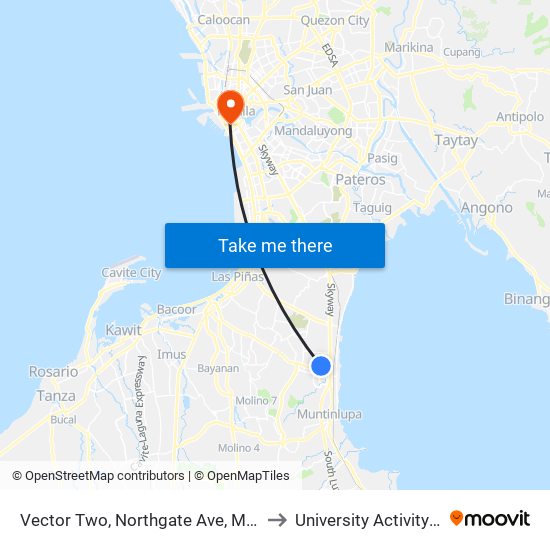 Vector Two, Northgate Ave, Muntinlupa City, Manila to University Activity Center - PLM map