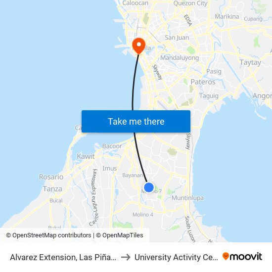 Alvarez Extension, Las Piñas City, Manila to University Activity Center - PLM map