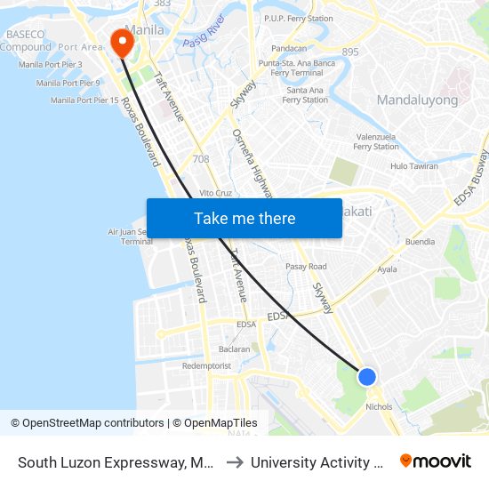 South Luzon Expressway, Makati City, Manila to University Activity Center - PLM map