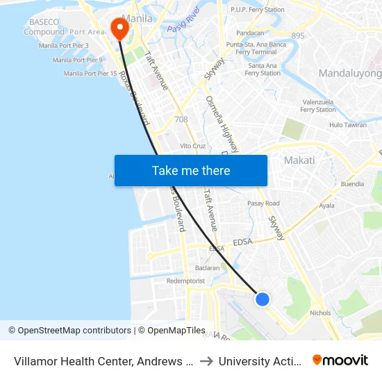 Villamor Health Center, Andrews Ave, Lungsod Ng Pasay, Manila to University Activity Center - PLM map