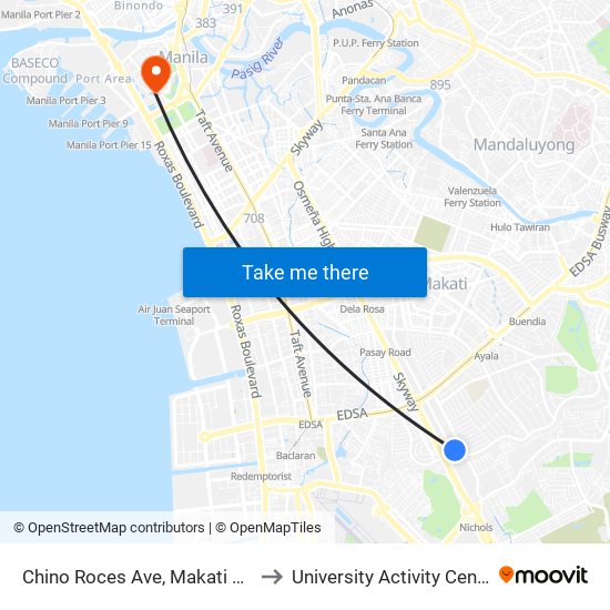 Chino Roces Ave, Makati City, Manila to University Activity Center - PLM map
