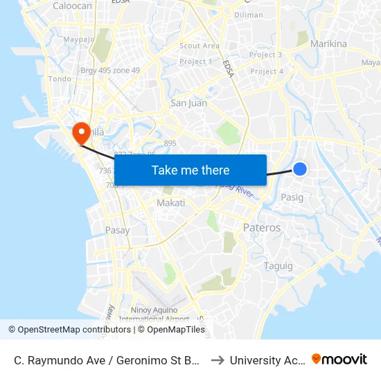 C. Raymundo Ave / Geronimo St Buenmar Subd Intersection, Pasig City, Manila to University Activity Center - PLM map