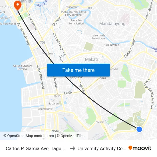 Carlos P. Garcia Ave, Taguig City, Manila to University Activity Center - PLM map