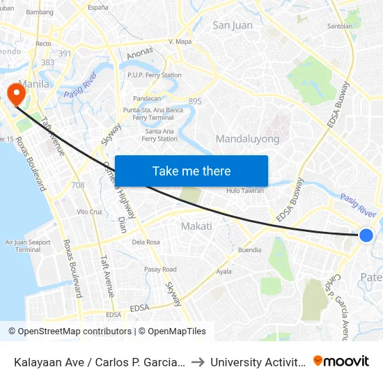 Kalayaan Ave / Carlos P. Garcia Ave, Makati City, Manila to University Activity Center - PLM map
