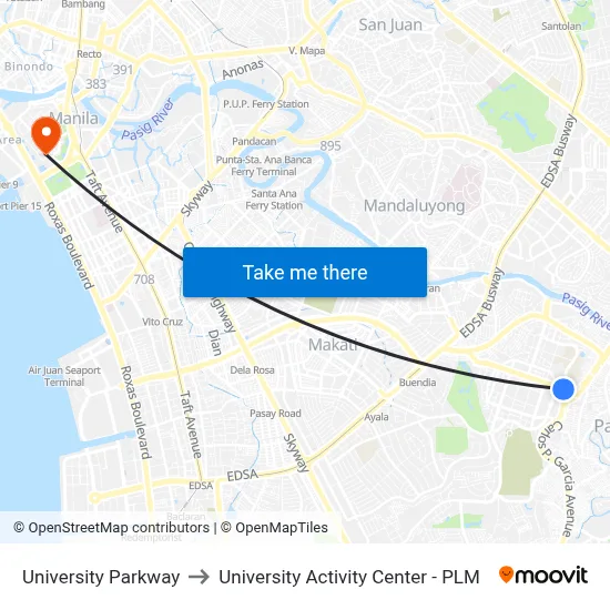 University Parkway to University Activity Center - PLM map