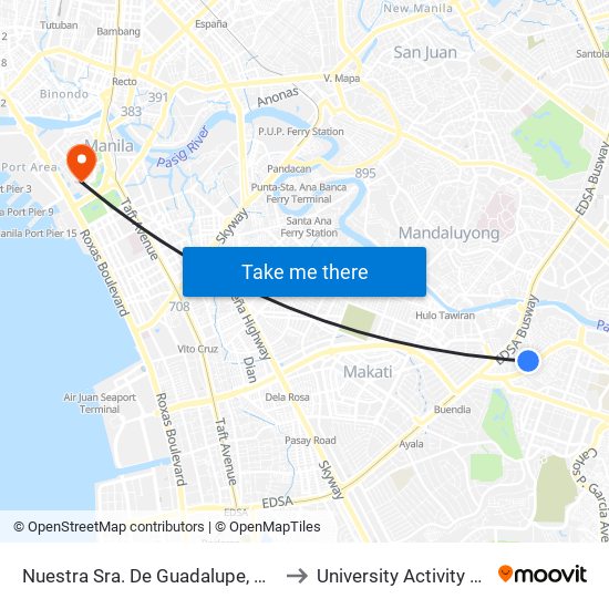 Nuestra Sra. De Guadalupe, Makati City, Manila to University Activity Center - PLM map