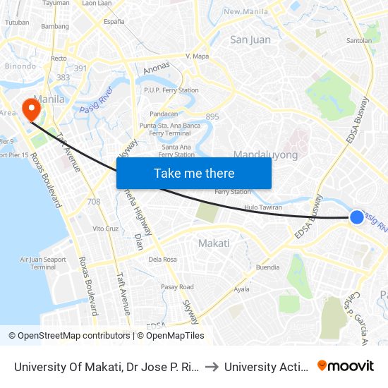 University Of Makati, Dr Jose P. Rizal Extension, Makati City, Manila to University Activity Center - PLM map