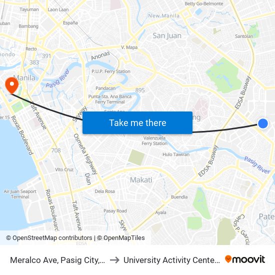 Meralco Ave, Pasig City, Manila to University Activity Center - PLM map