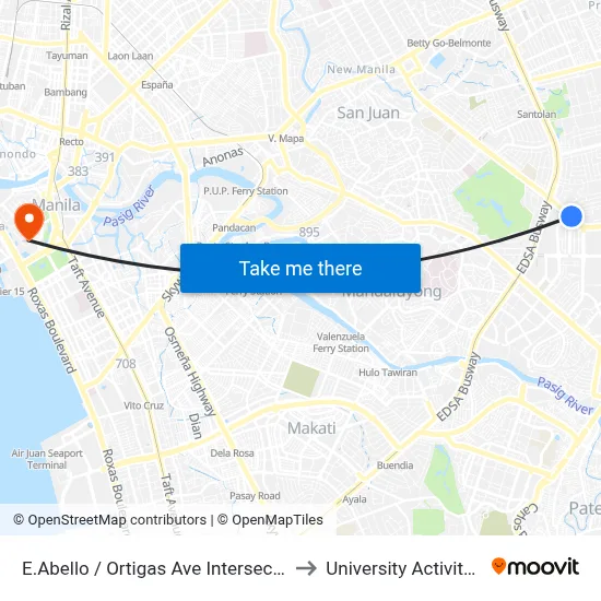 E.Abello / Ortigas Ave Intersection, Pasig City, Manila to University Activity Center - PLM map