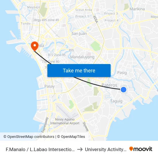 F.Manalo / L.Labao Intersection, Taguig City, Manila to University Activity Center - PLM map