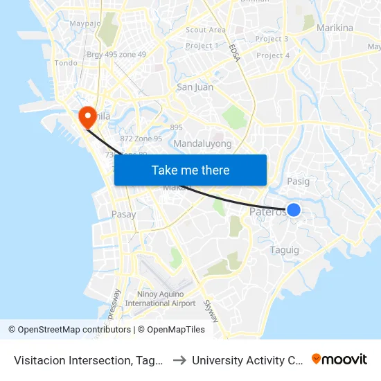 Visitacion Intersection, Taguig City, Manila to University Activity Center - PLM map