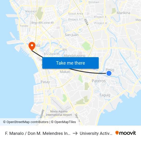 F. Manalo / Don M. Melendres Intersection, Pasig City, Manila to University Activity Center - PLM map
