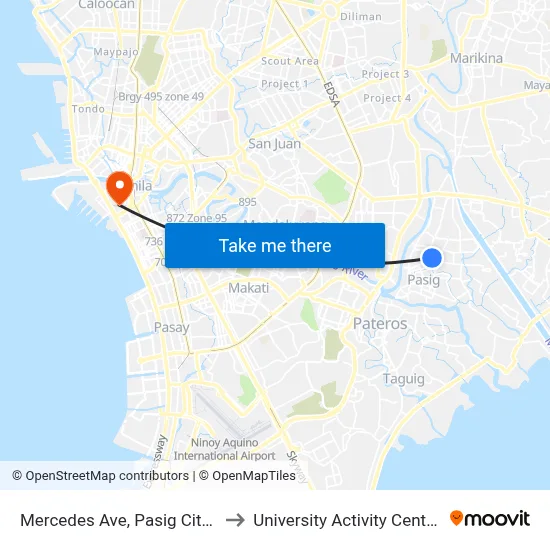 Mercedes Ave, Pasig City, Manila to University Activity Center - PLM map