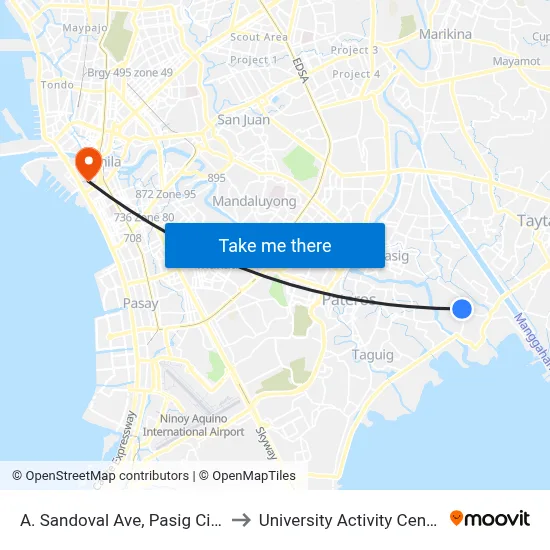 A. Sandoval Ave, Pasig City, Manila to University Activity Center - PLM map