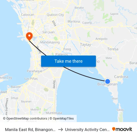 Manila East Rd, Binangonan, Manila to University Activity Center - PLM map