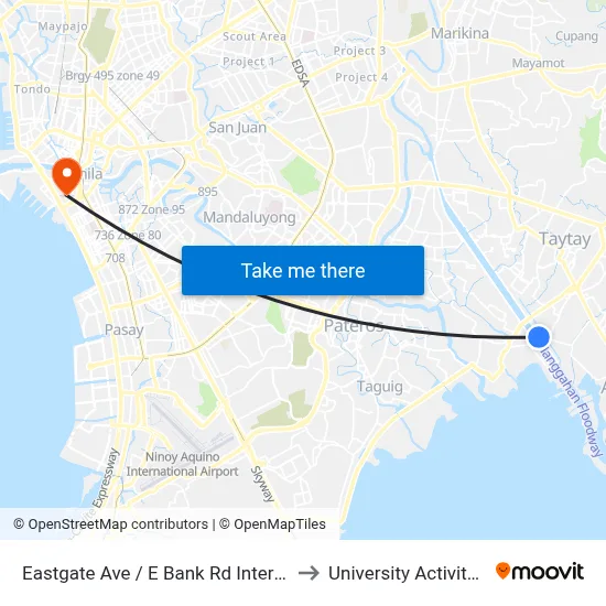 Eastgate Ave / E Bank Rd Intersection, Taytay, Manila to University Activity Center - PLM map