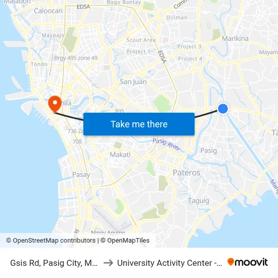 Gsis Rd, Pasig City, Manila to University Activity Center - PLM map