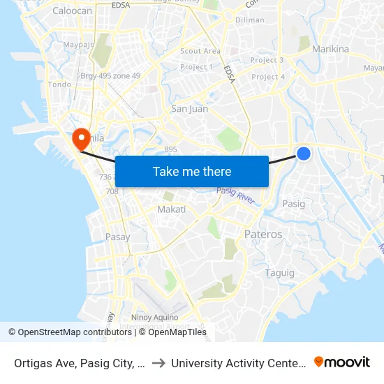 Ortigas Ave, Pasig City, Manila to University Activity Center - PLM map