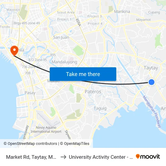 Market Rd,  Taytay, Manila to University Activity Center - PLM map