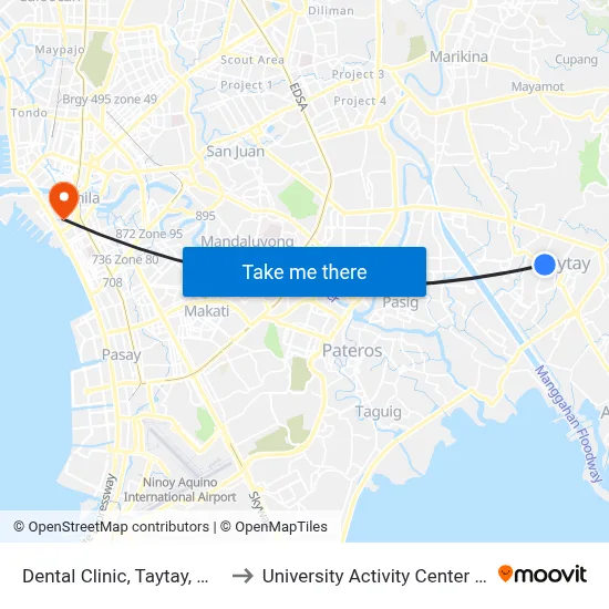 Dental Clinic, Taytay, Manila to University Activity Center - PLM map